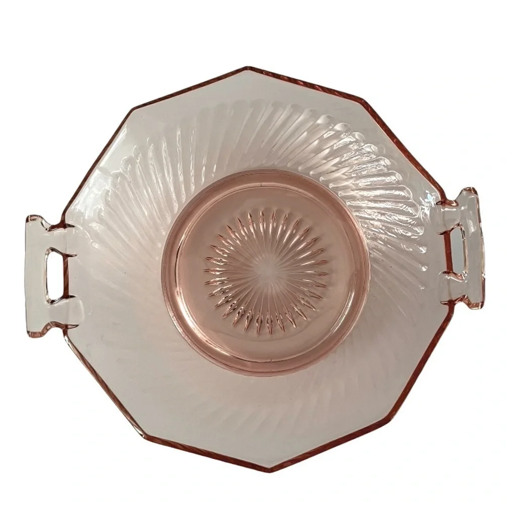 Vintage Imperial Glass Twisted Optic Handled Pink Depression Glass Serving Dish